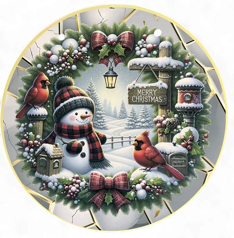 Snowman Metal Sign with Cardinals