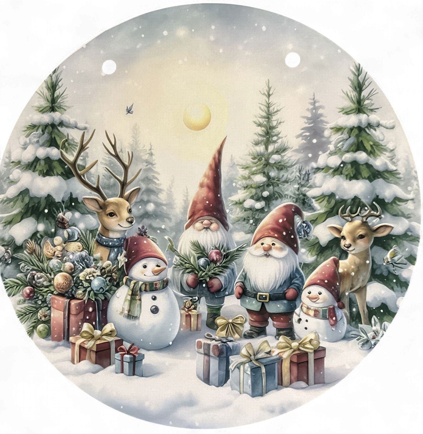 Gnomes, Snowmen, Deer in Metal Sign