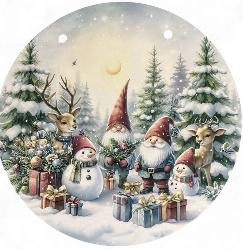 Gnomes, Snowmen, Deer in Metal Sign