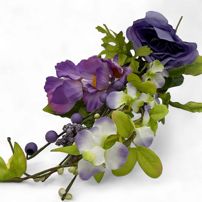 Purple rose and pansy stem floral