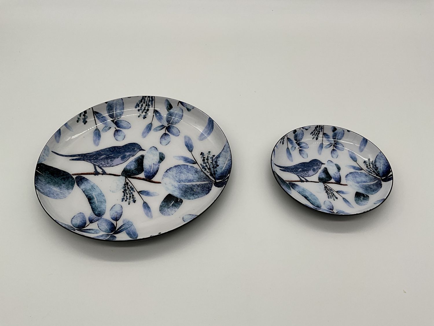 bird trinket dish small  and large in blue