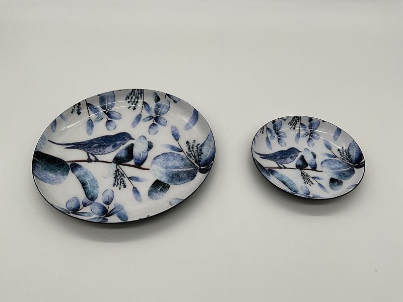 bird trinket dish small  and large in blue