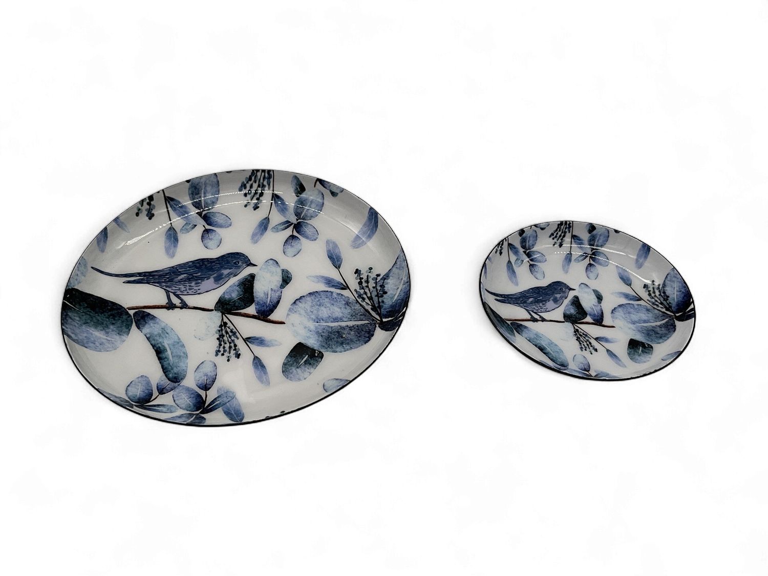 bird trinket dish small  and large in blue