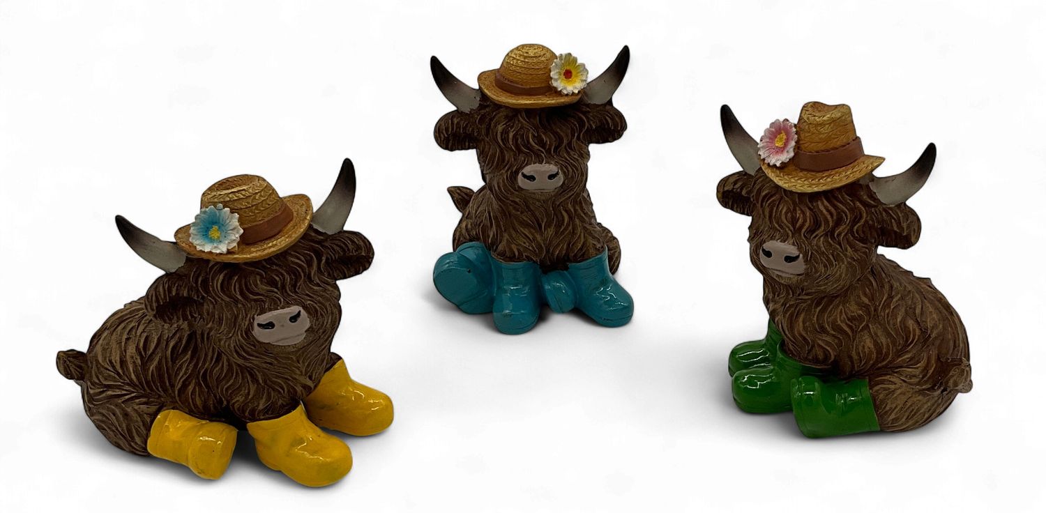 Highlander Cow with Rain Boots