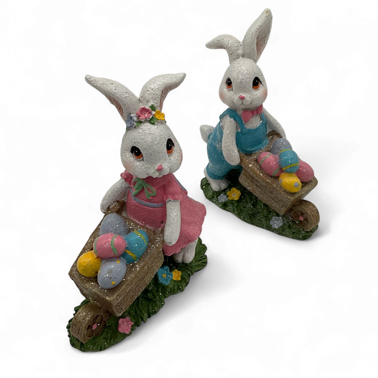Bunnies with wheelbarrow of eggs