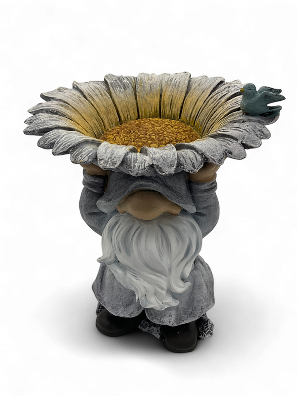 Gnome with birdbath sunflower