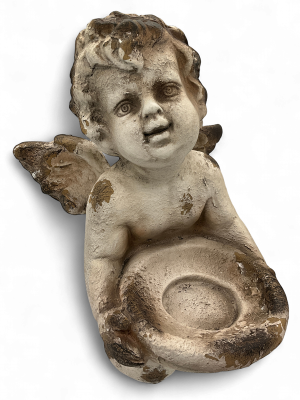 Angel Bird bath, br cream vintage