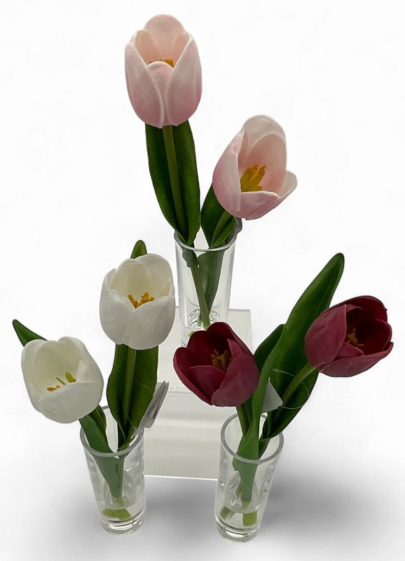 Pink Real Touch Tulip in Glass Vase