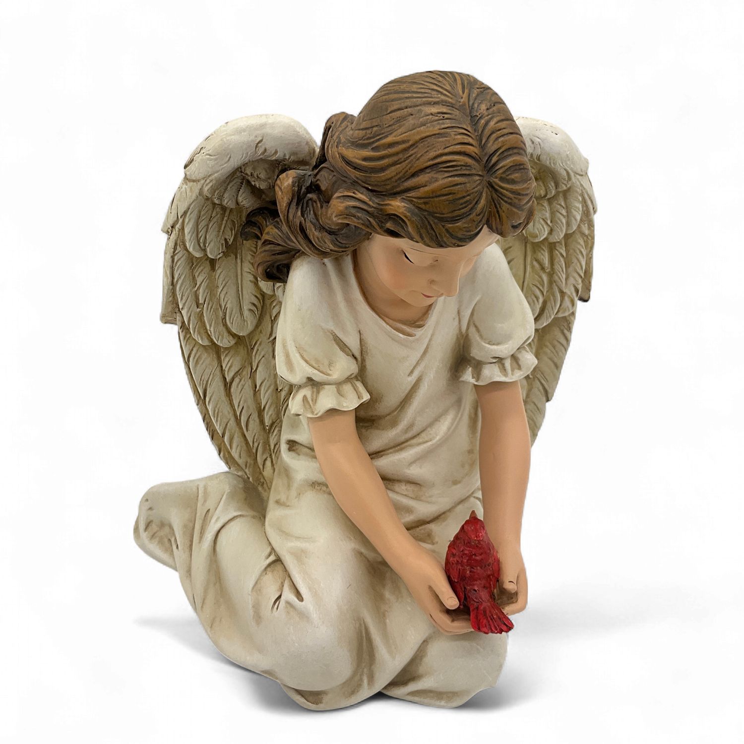 Angel sitting with cardinal