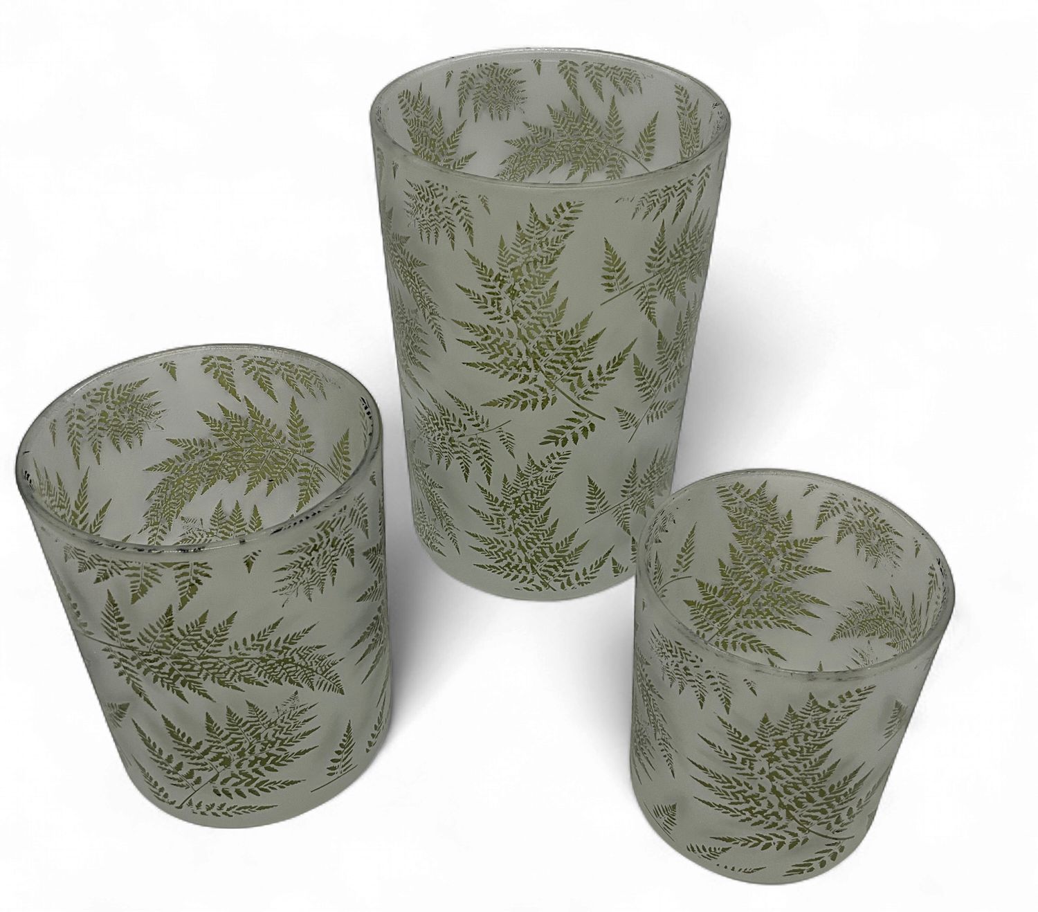 Fern Etched Frosted Glass Candleholder