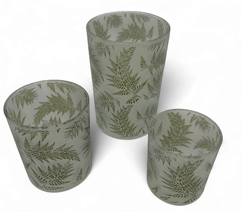 Fern Etched Frosted Glass Candleholder