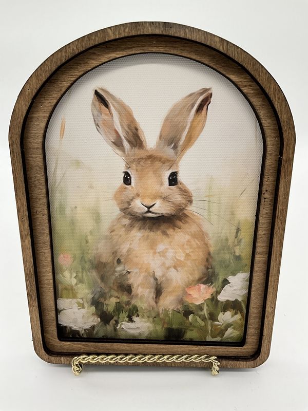 Bunny with Spring Floral in Arch Frame