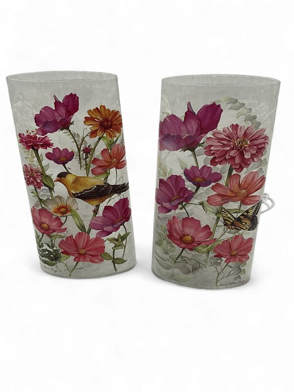 Frosted Lamp Vase with floral, Birds or Butterflies