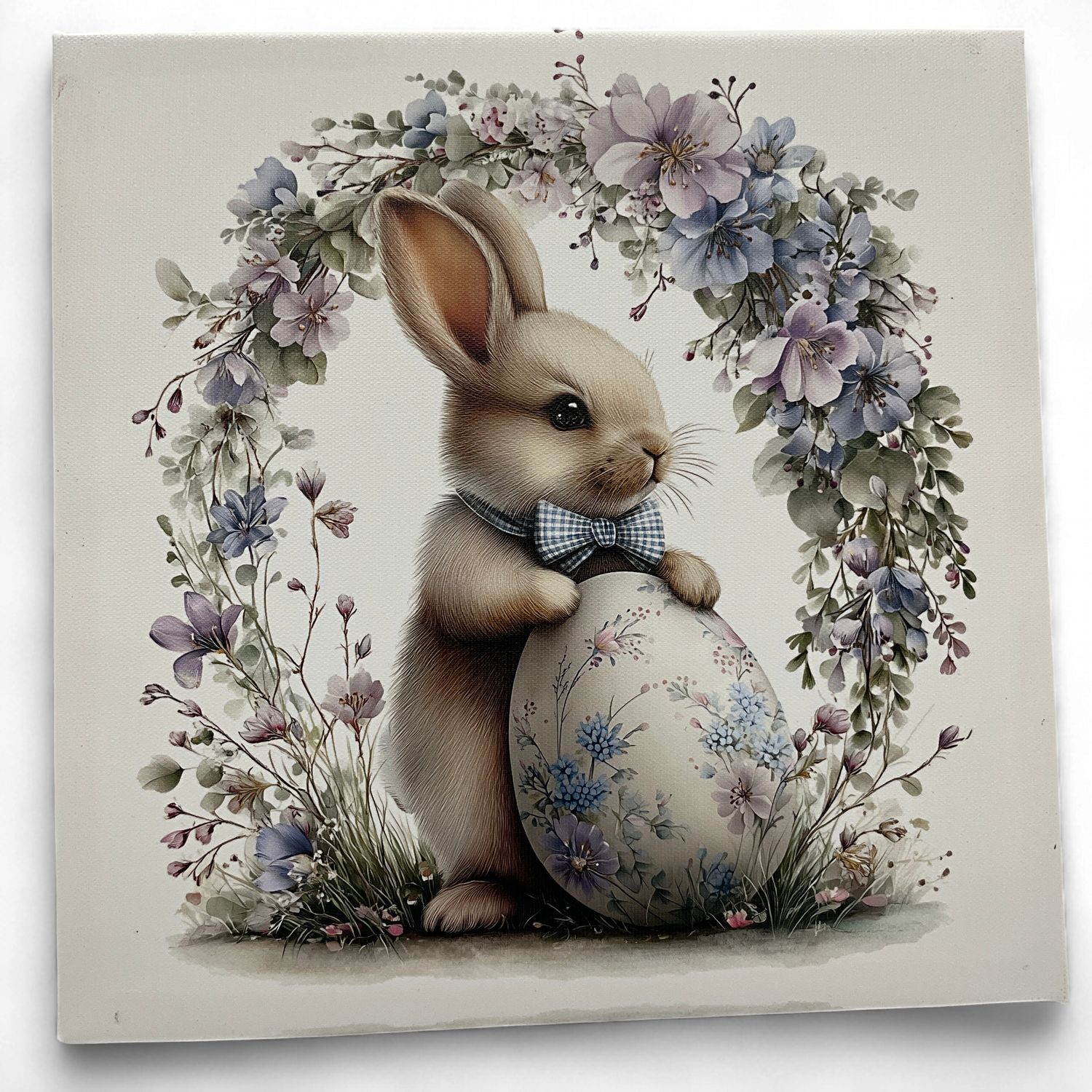 Bunny with Egg Under Floral Arch Canvas