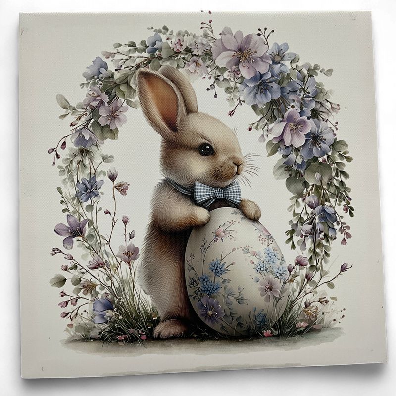 Bunny with Egg Under Floral Arch Canvas