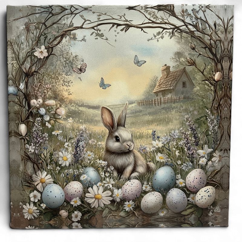 Bunny Easter Egg  in Field Canvas