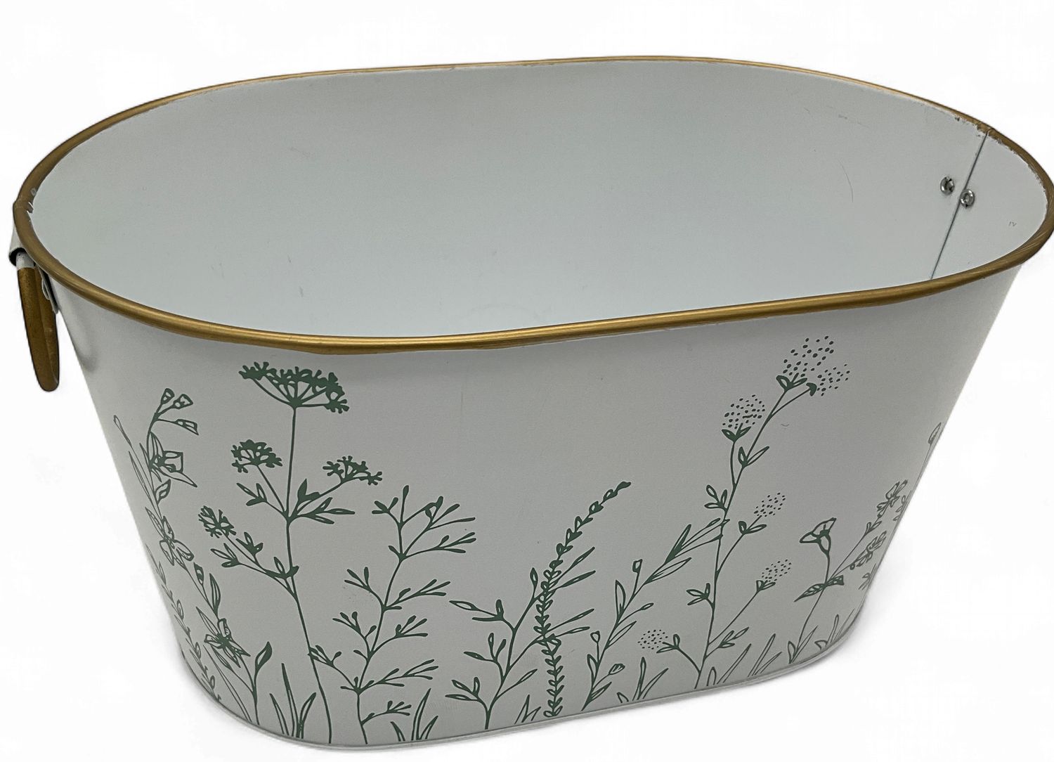 Metal oval tin with leaves