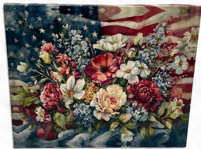 USA Flag with Floral Canvas