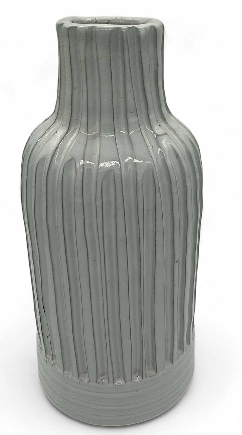 Pottery Ribbed tall Vase Cream,