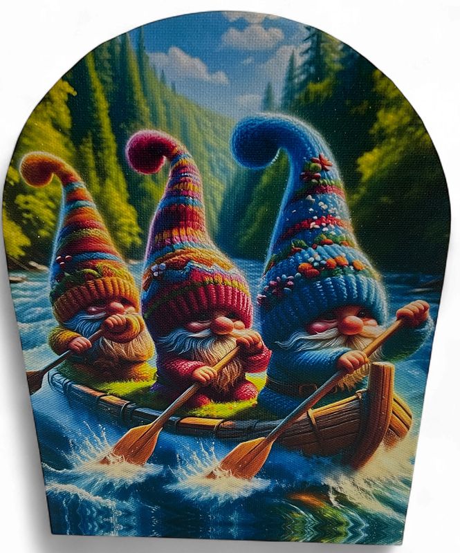 gnomes canoeing river scene arch plaque