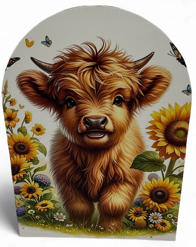 Highlander cow sunflowers arch plaque