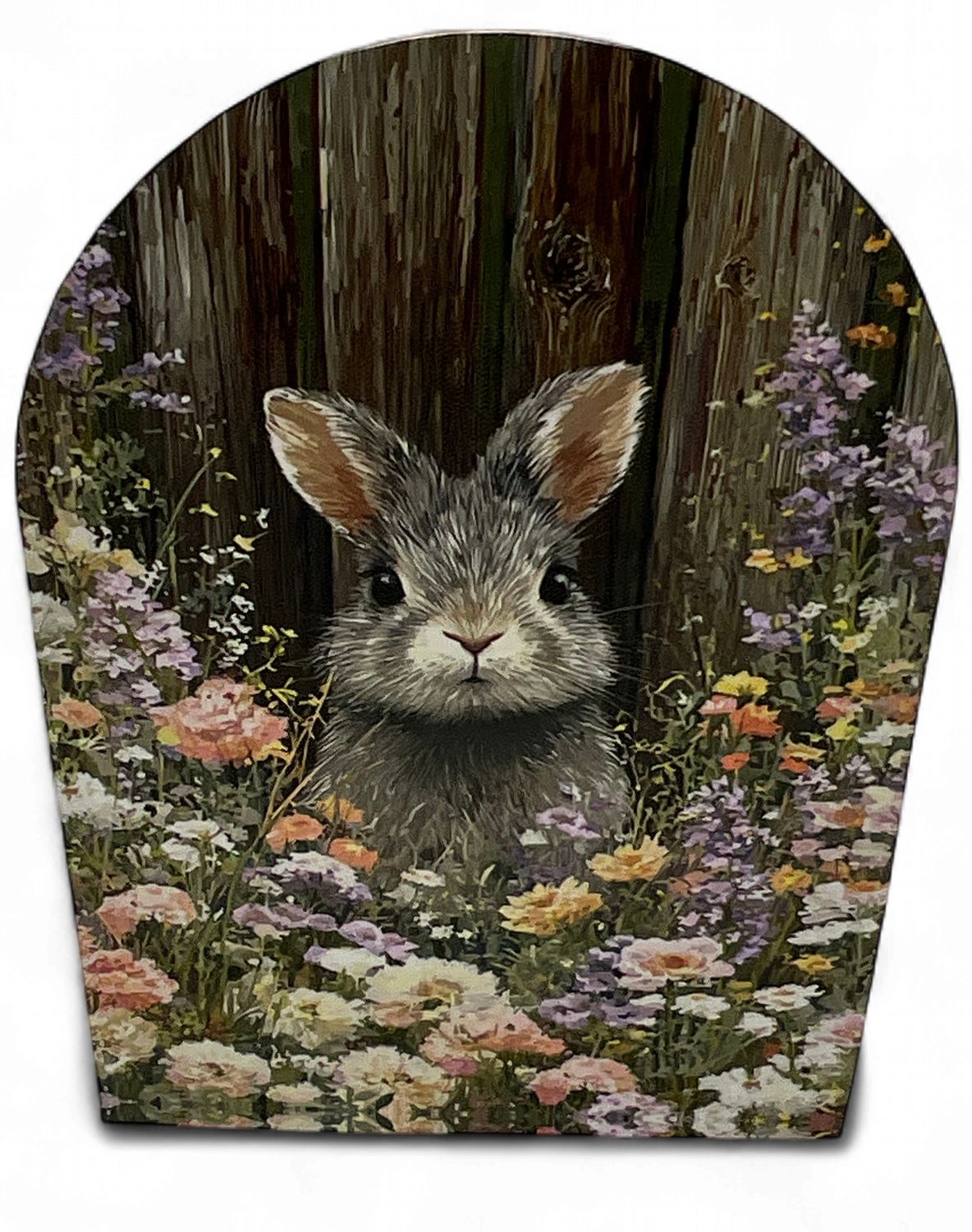 Bunny in flowers scene plaque