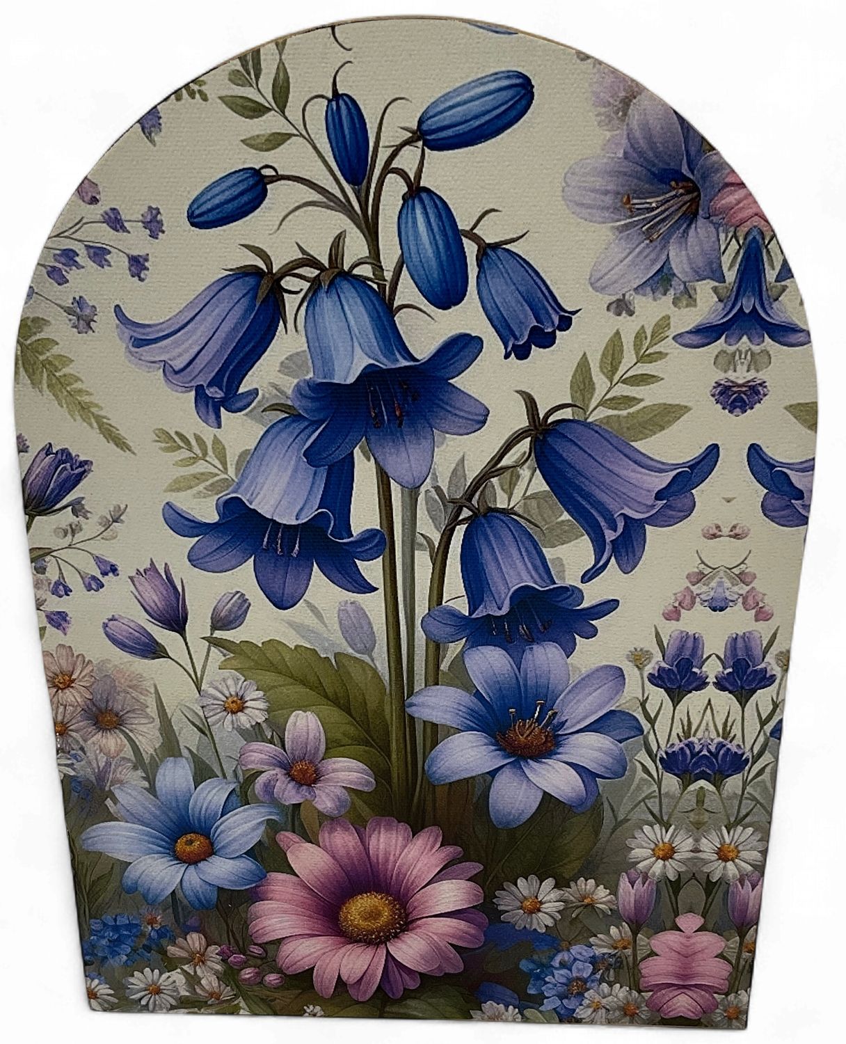 Blue bell flowers with pastel daisies arch scene