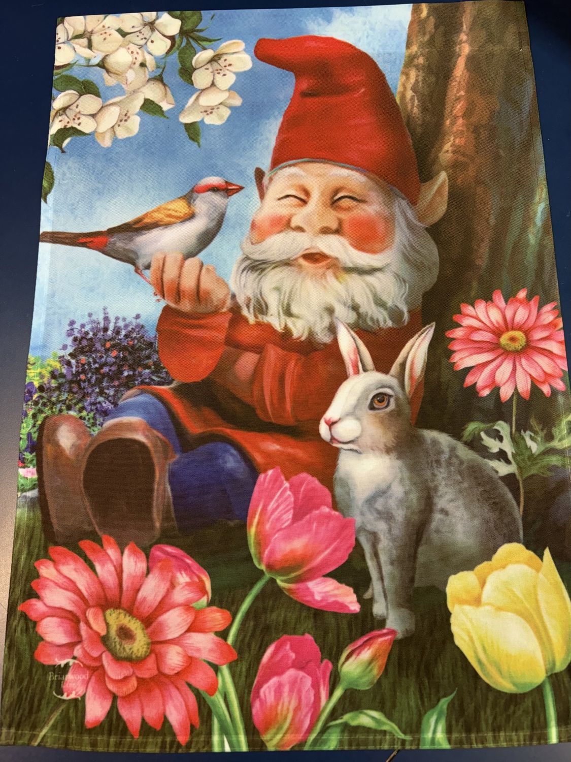 Gnome Rabbit floral Garden Flag
