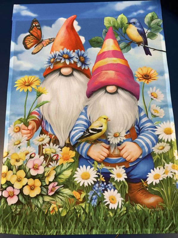Spring Gnomes And Flowers Garden Flag
