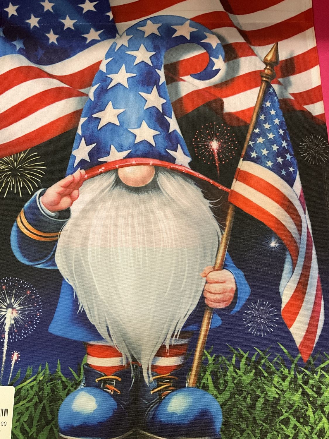 Patriotic Gnome with USA Flag Garden Flag