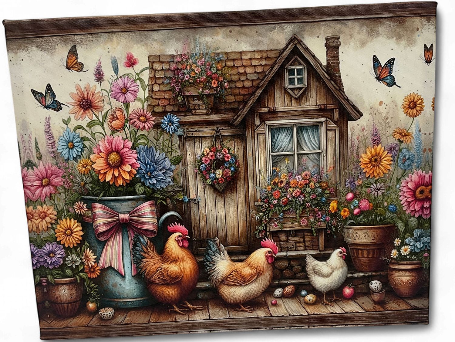 Chicken Floral Home Canvas