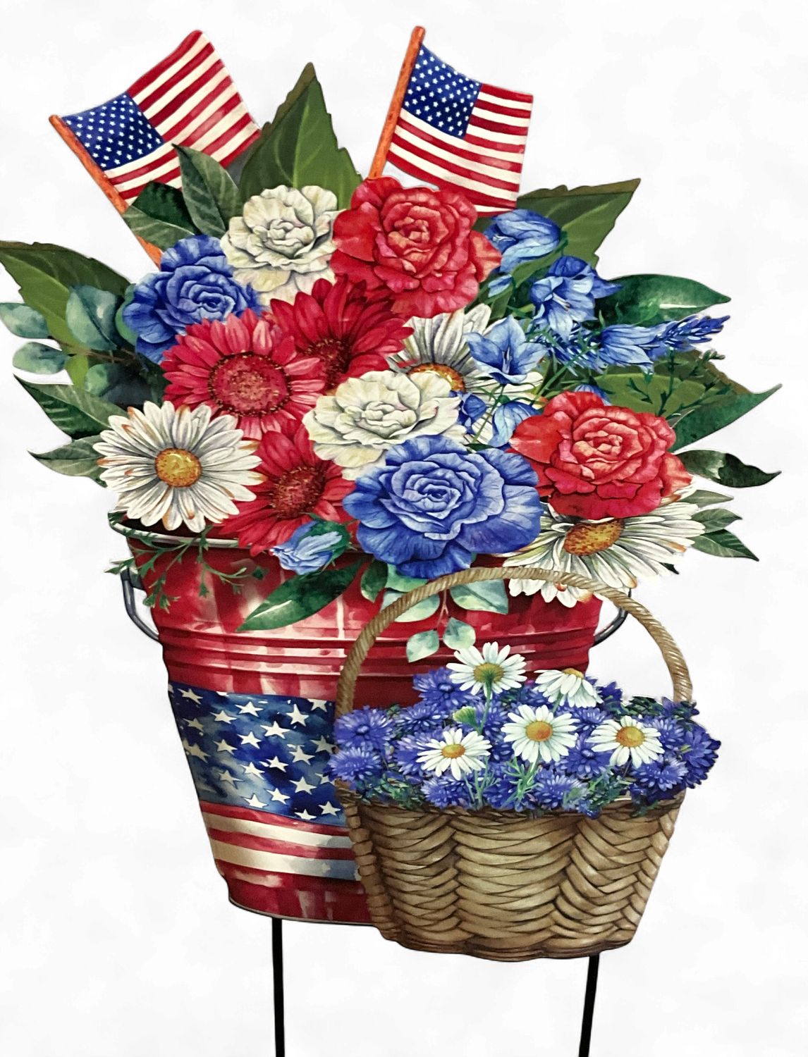 Basket with Patriotic Flowers metal piece