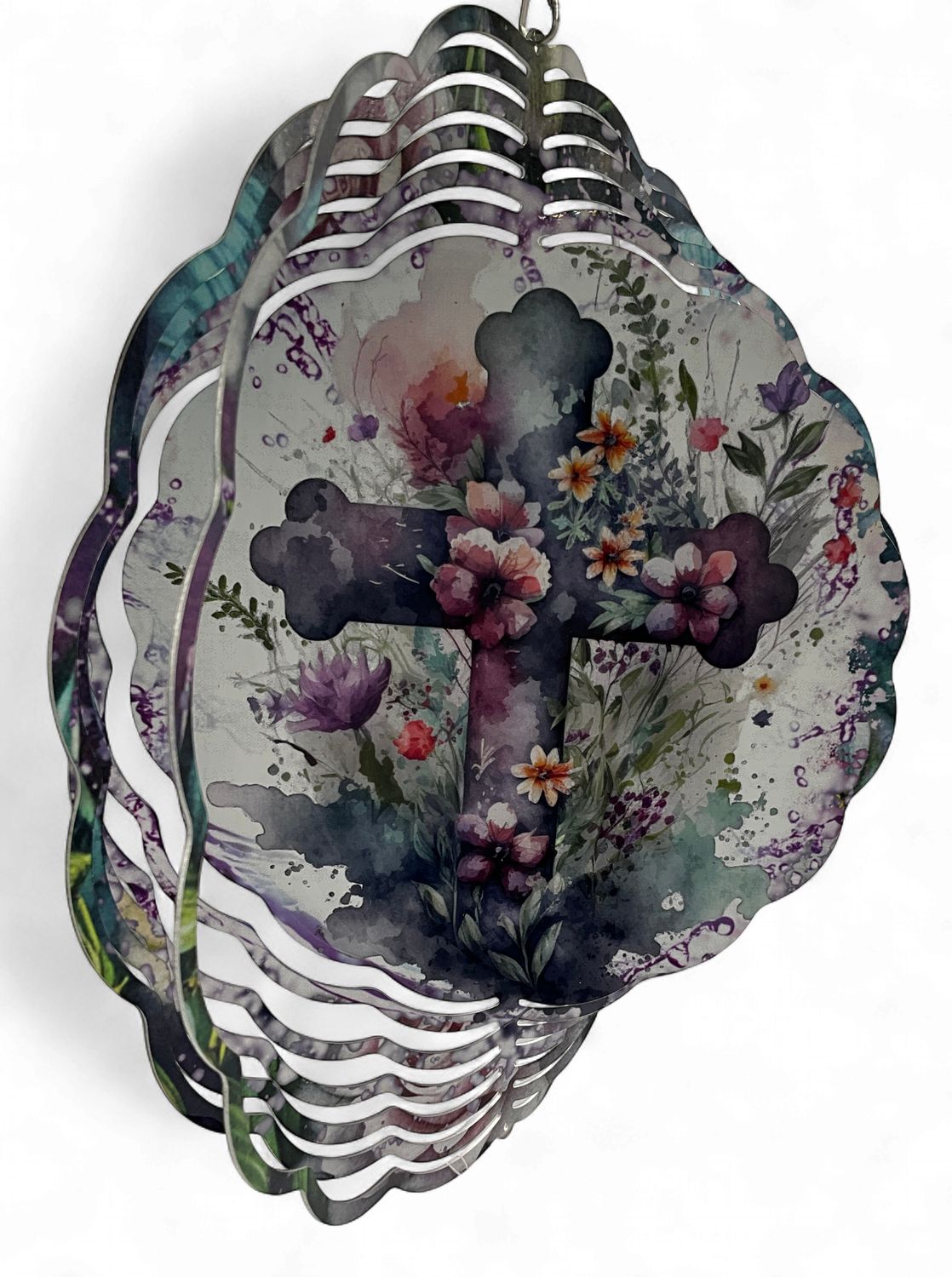 Cross with Floral Wind Spinner