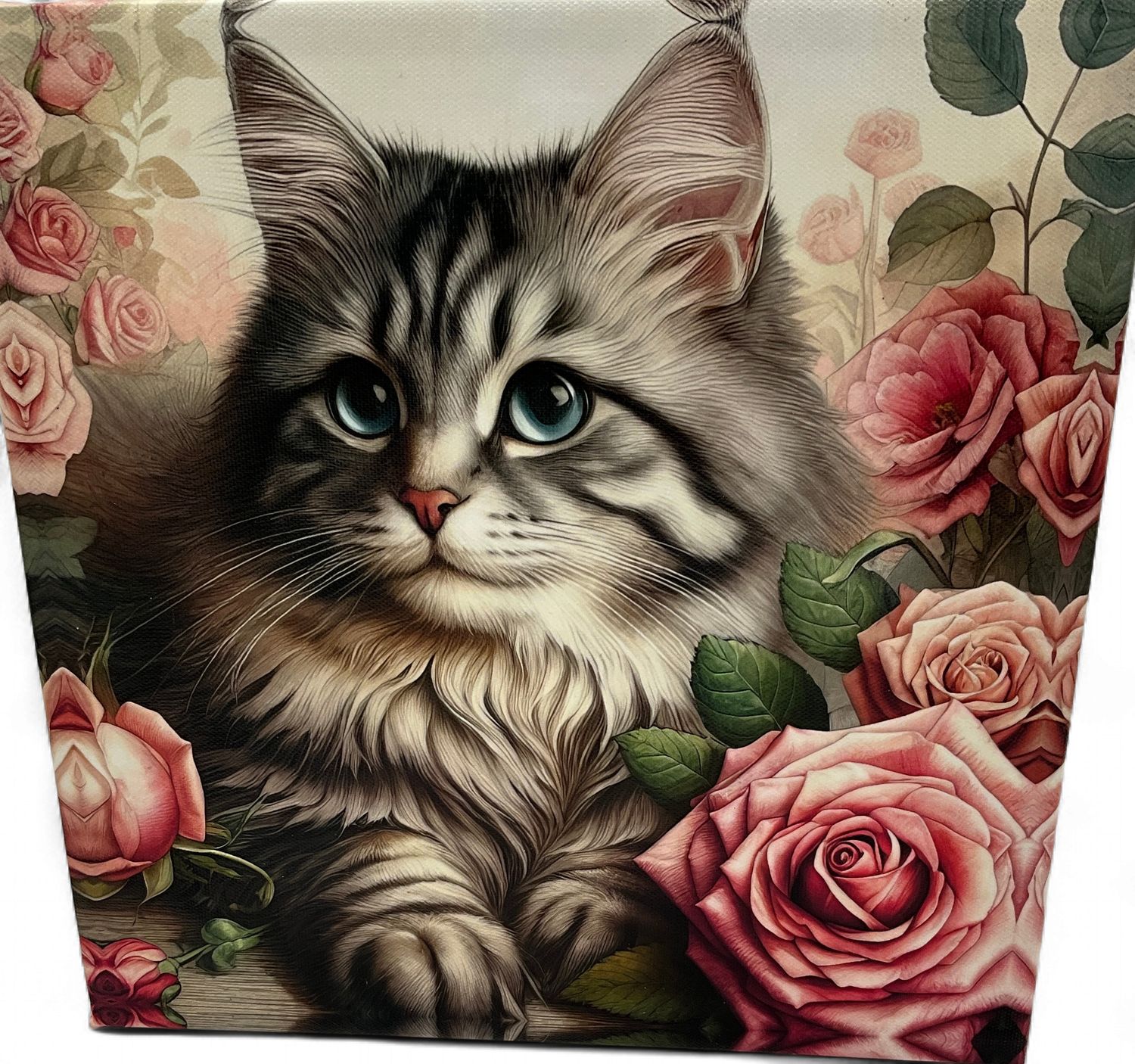 Cat with Roses Canvas