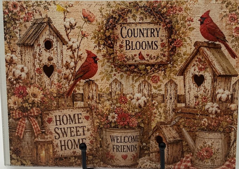 Cardinals in a Country setting on a Glass Board