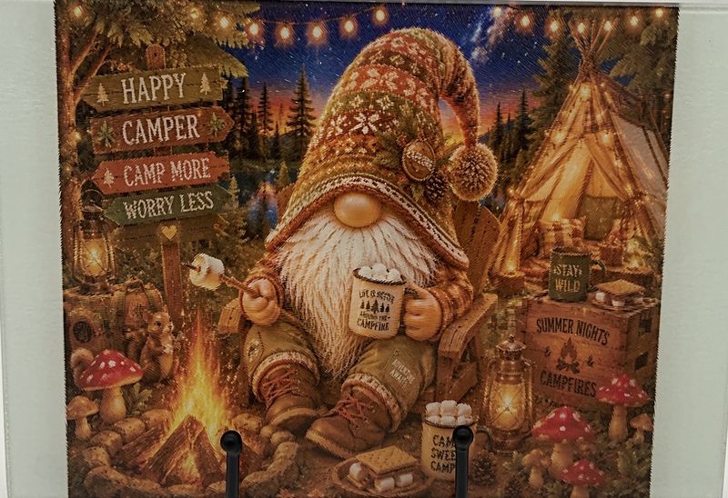 Gnome Camping Scene  Glass Cutting Board