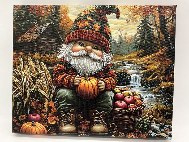 Gnomes Autumn with Pumpkins Apples Canvas