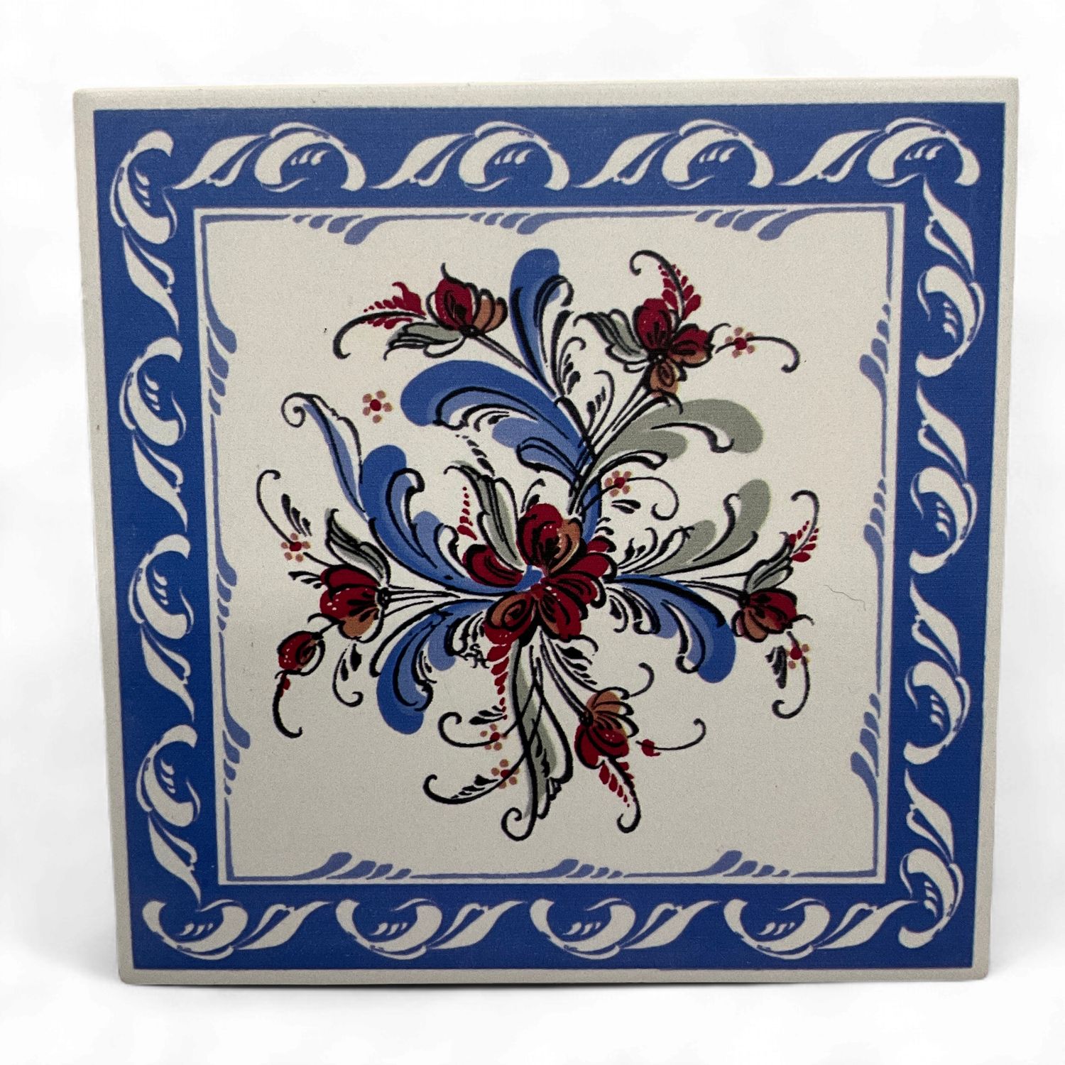Rosemaling in Blue &amp; Rose Tile