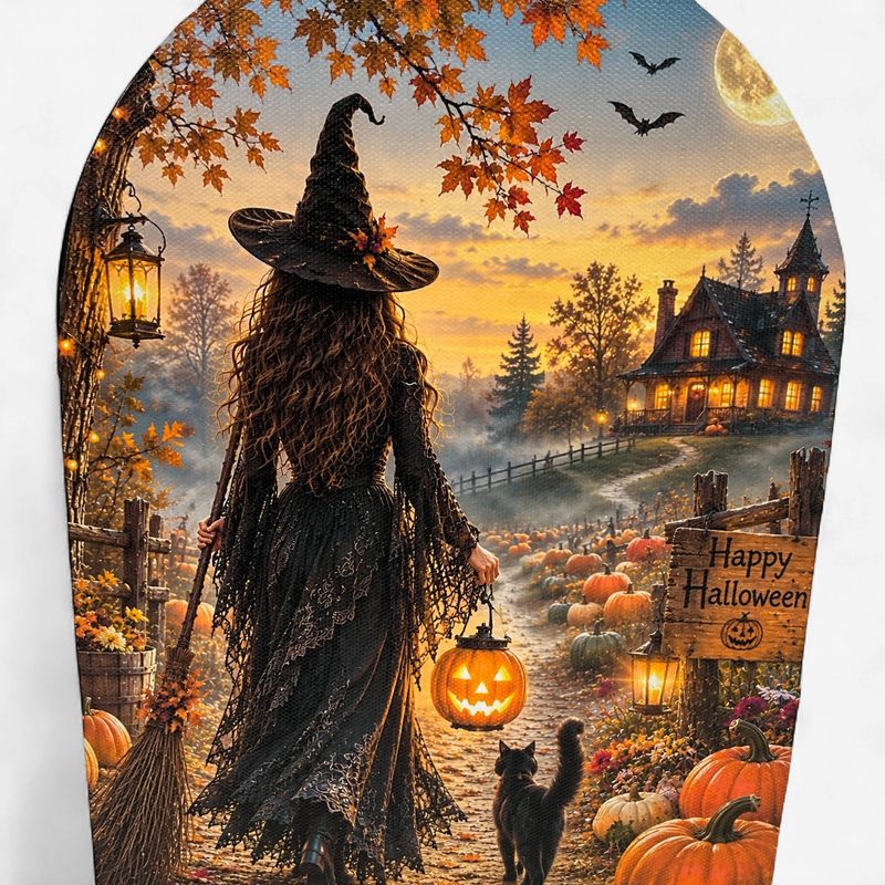 Witch &amp; Pumpkin Lantern Arch Canvas Print