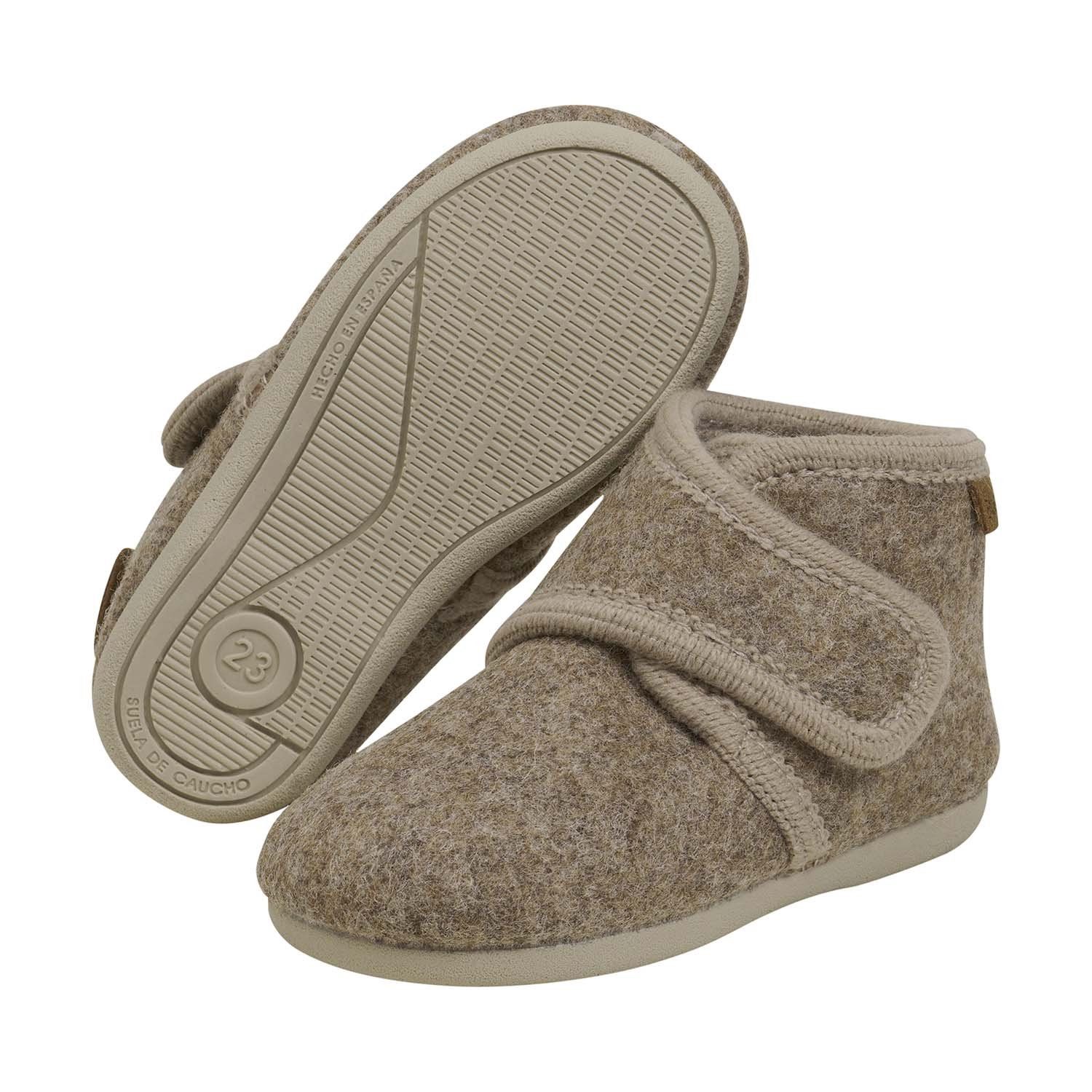 Enfant baby wool pantoffel met zooltje Walnut Melange