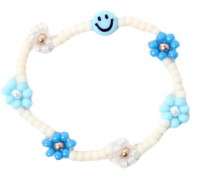 Bracelet | Daisy smiley, baby blue/ivory/blue T1
