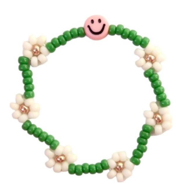 Bracelet | Daisy smiley, green/ivory T2
