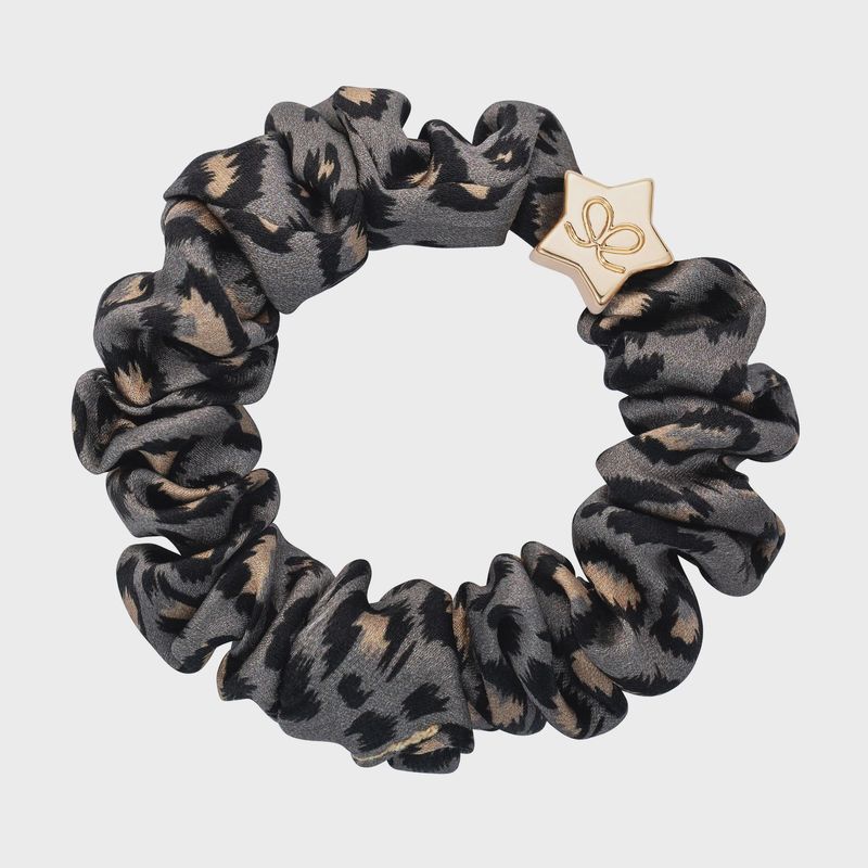 By Eloise Gold star silk Scrunchie Grey Leopard