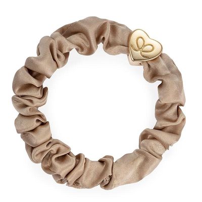 By Eloise Gold Heart Silk Scrunchie Sand