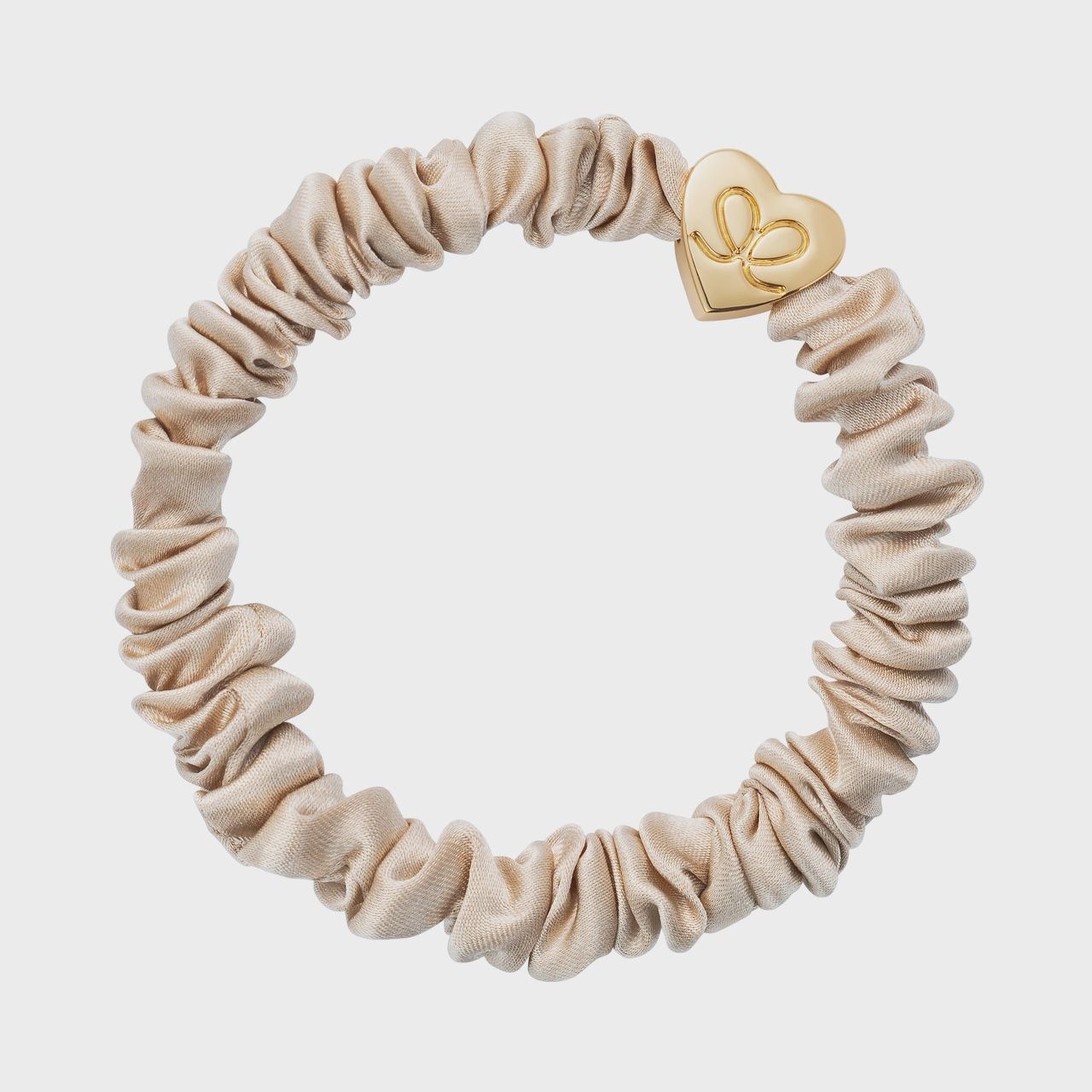 By Eloise  scrunchie Gold heart Skinny Silk Sand