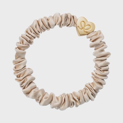 By Eloise  scrunchie Gold heart Skinny Silk Sand