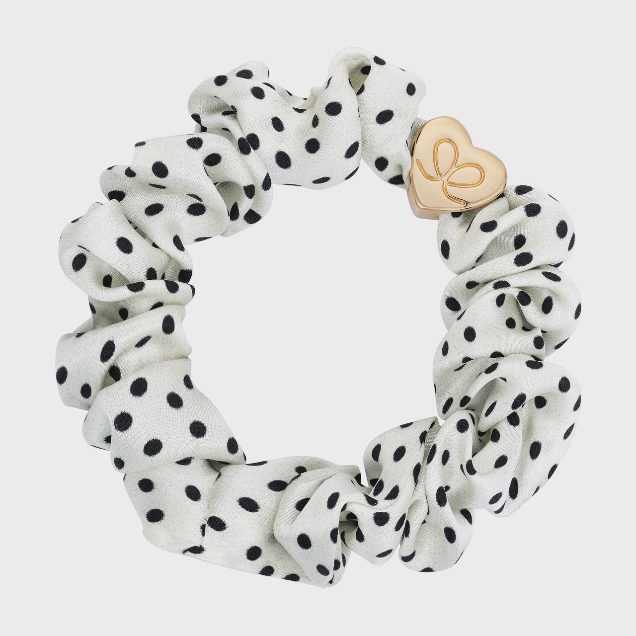 By Eloise Gold Heart Silk Scrunchie Polka Dot
