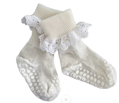 53018 sock non-slip Merino wool lace snow white