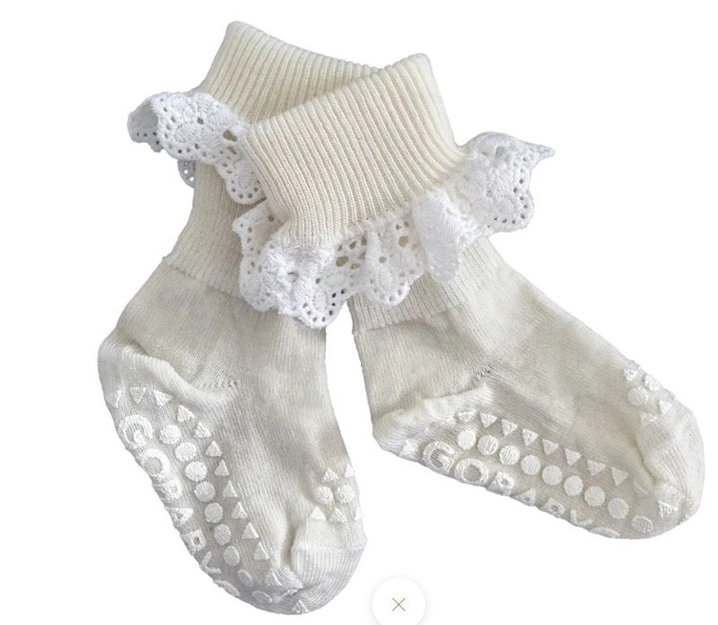 53018 sock non-slip Merino wool lace snow white
