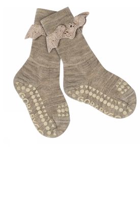 53018 sock non slip merino wool lace anti slip light brown